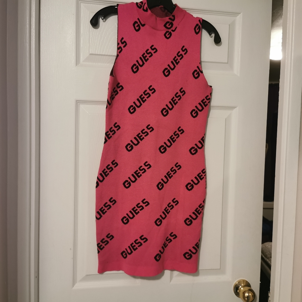 Guess Hot Pink Logo Sleeveless Bodycon Mini Dress - Picture 2 of 2